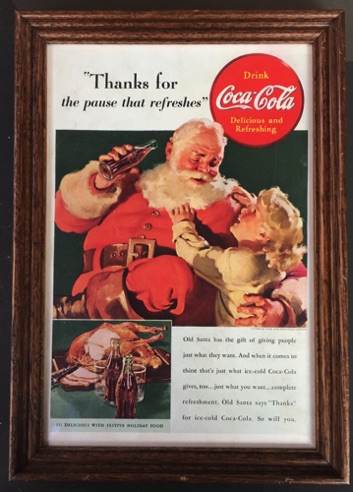 4623-1 € 7,50 coca cola afbeedling kerstman met met meisje 20x30 cm.jpeg